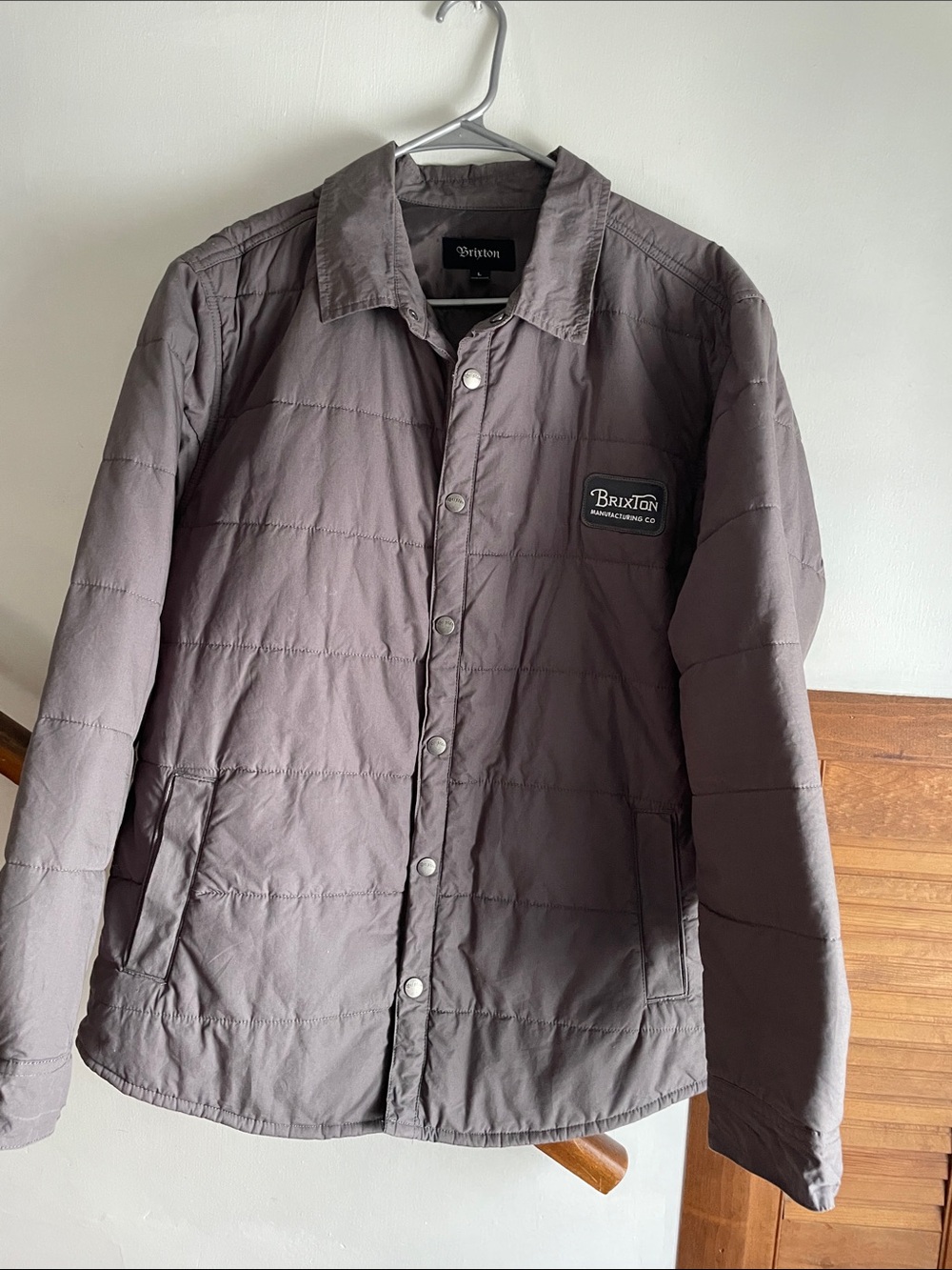 Brixton Men's Quilted Snap-Front Jacket in Taupe Gray